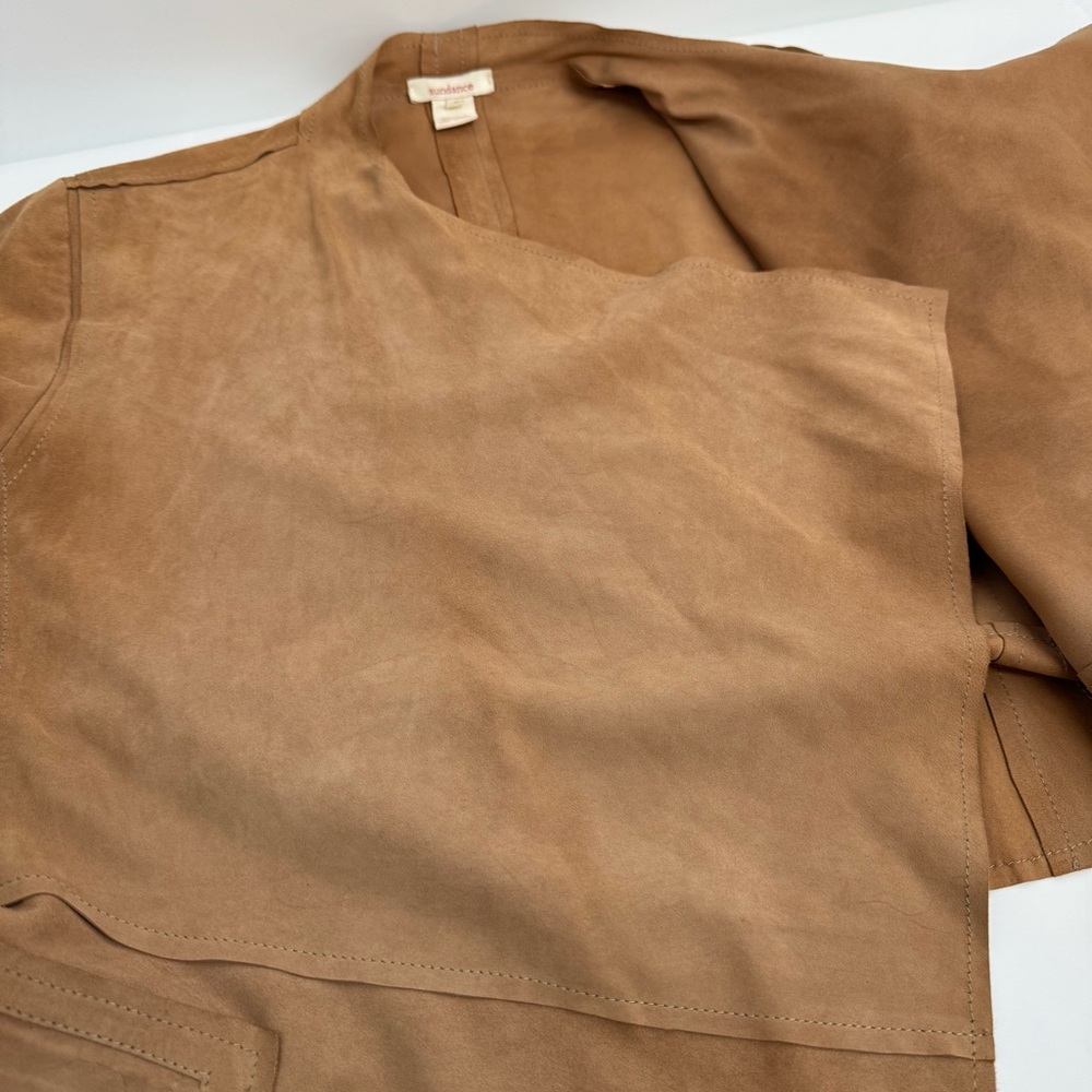 Sundance Jacket Womens Size 6 Tan Suede Waterfall Drape Open Front Lightweight - Picture 12 of 14